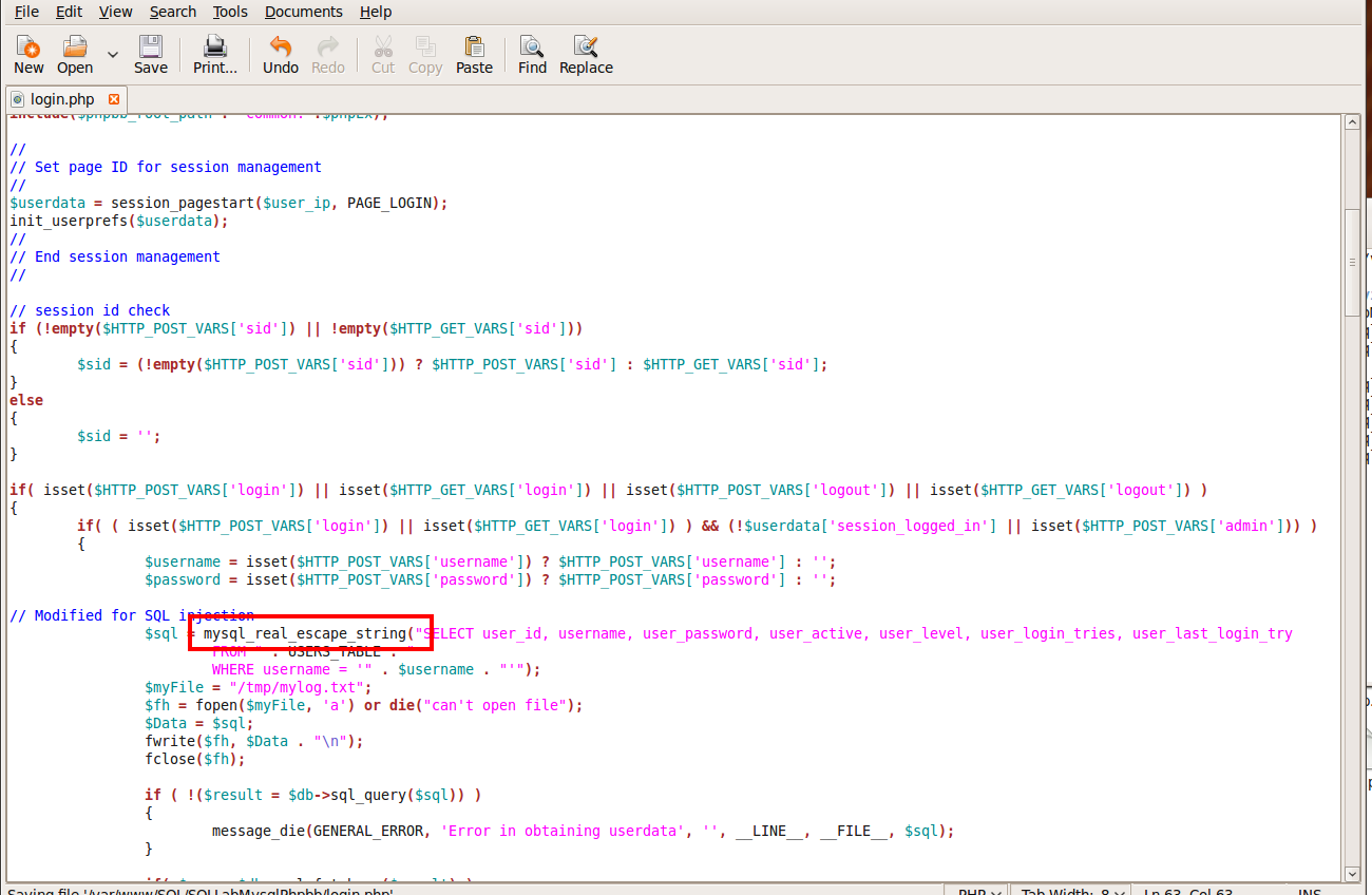 图 13 使用my_real_escape_string对登录SQL进行转义
