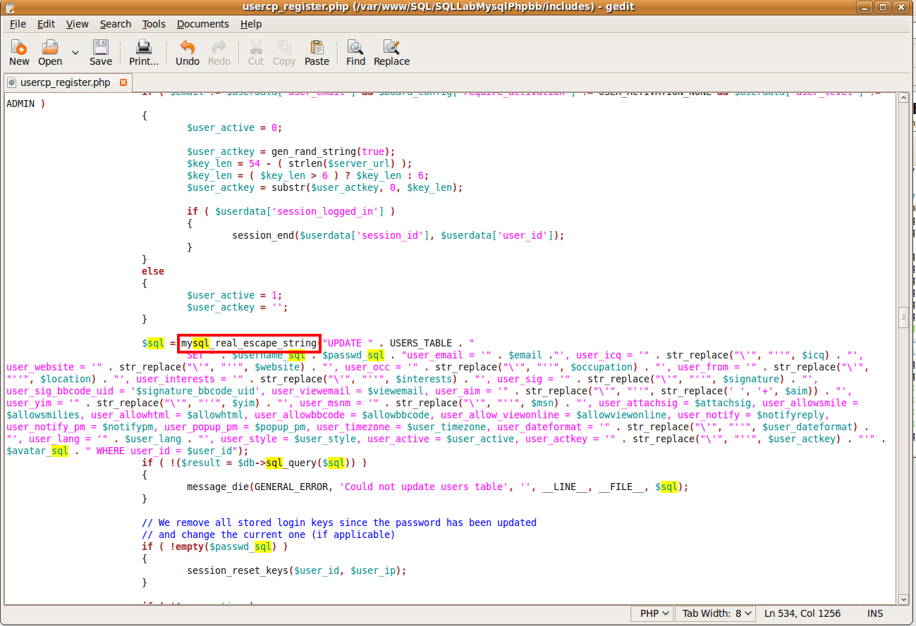 图 15 使用my_real_escape_string对修改信息SQL进行转义