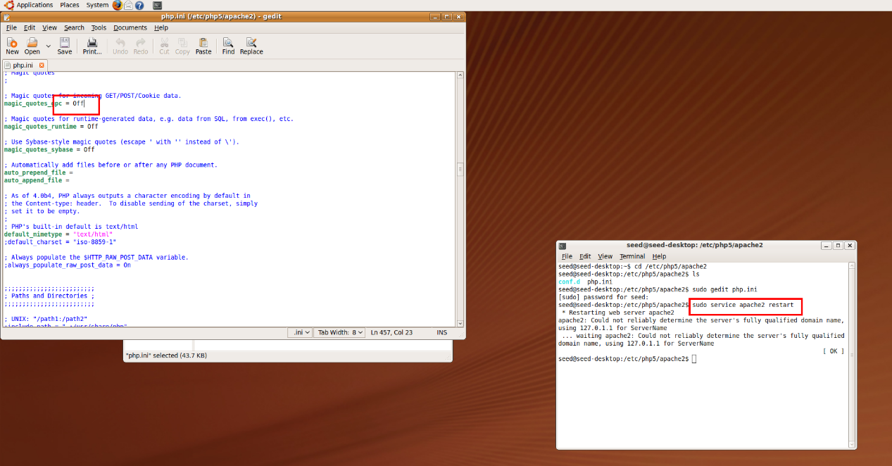 图 2 关闭magic_quotes保护并重启apache服务