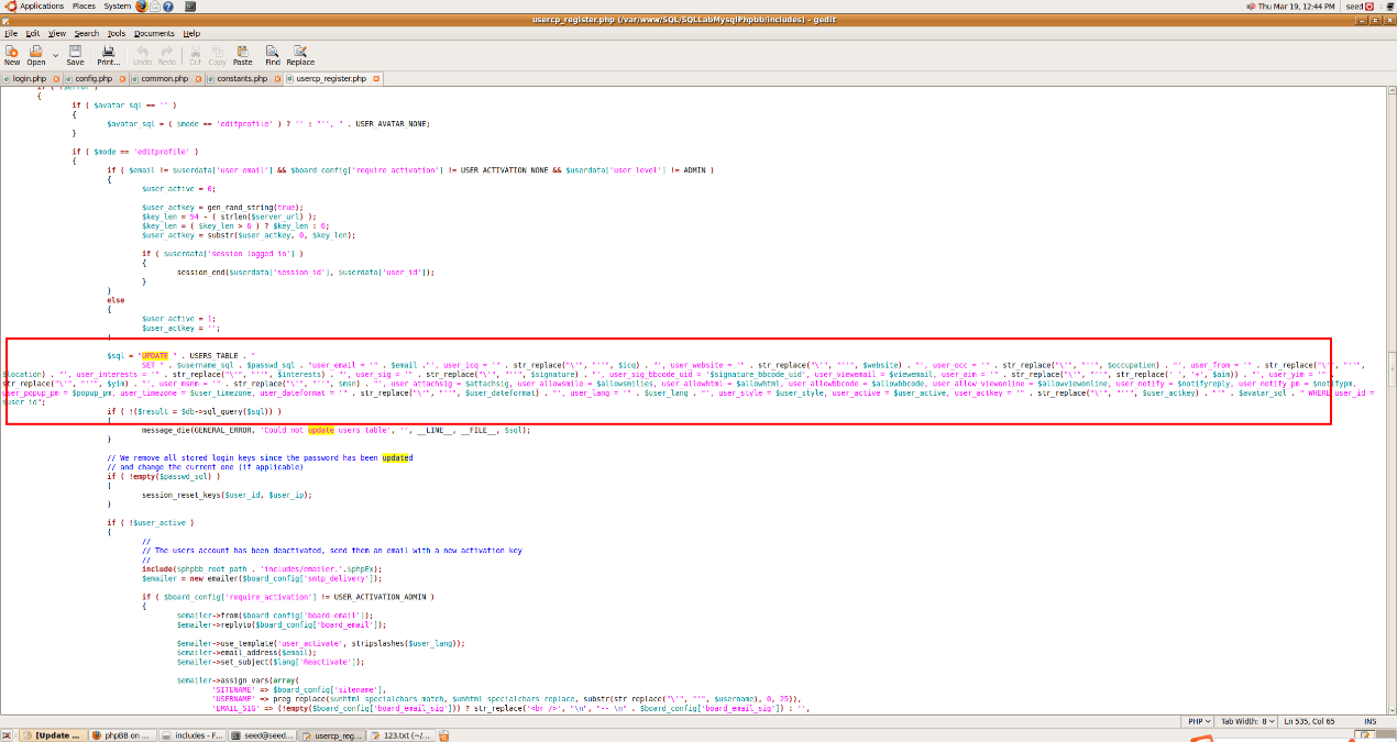 图 6 PHP源码中的UPDATE语句