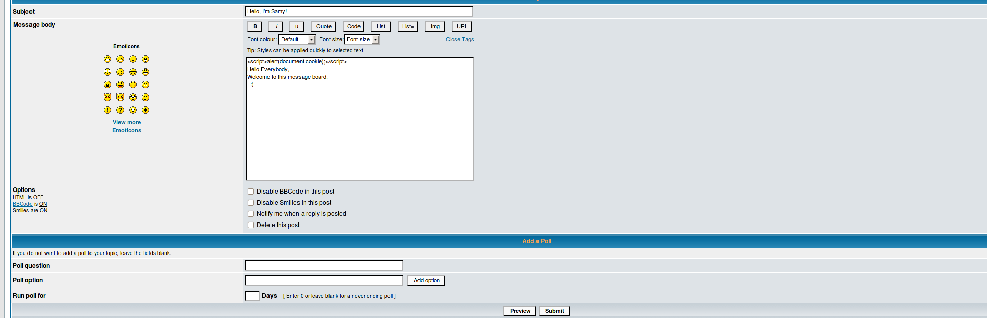 图 2 发送包含攻击代码的帖子