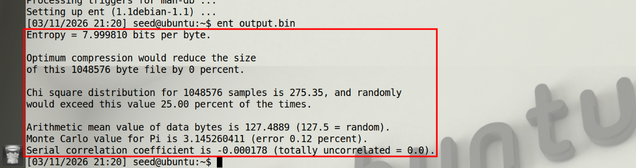图7 使用ent评价随机数质量