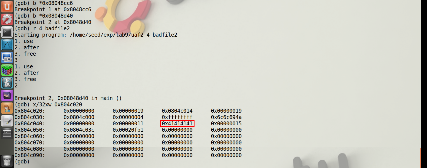图9 申请内存后查看内存内容