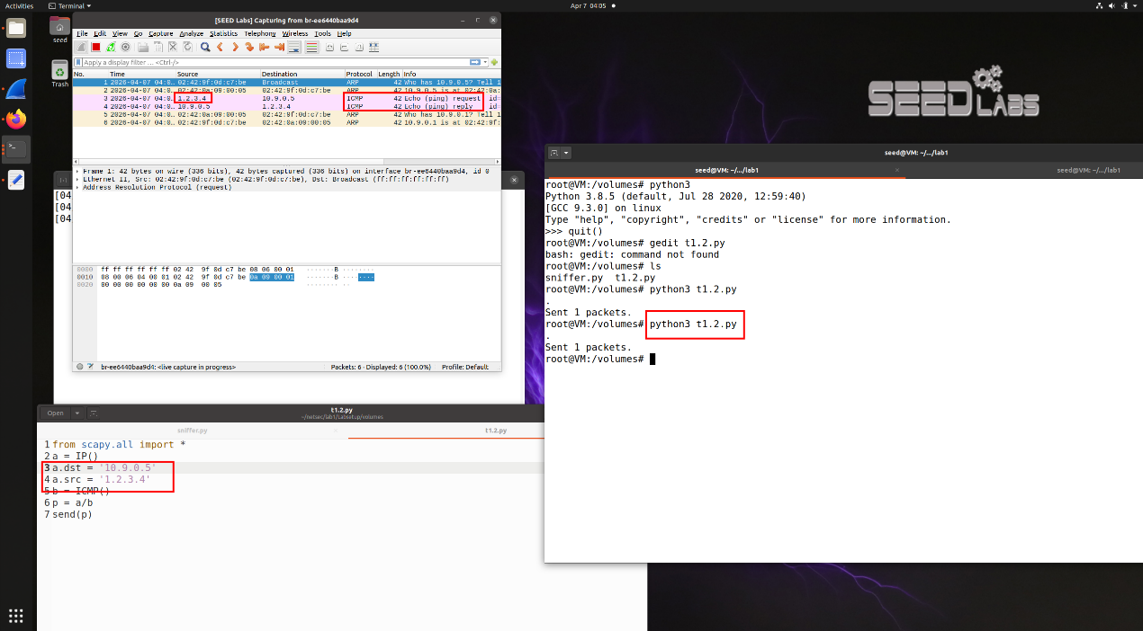 图9 使用wireshark捕获到伪造的数据包