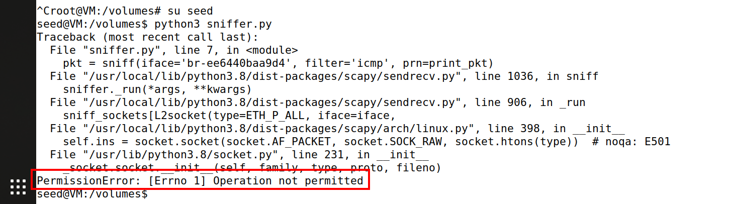 图2 使用普通用户运行sniffer