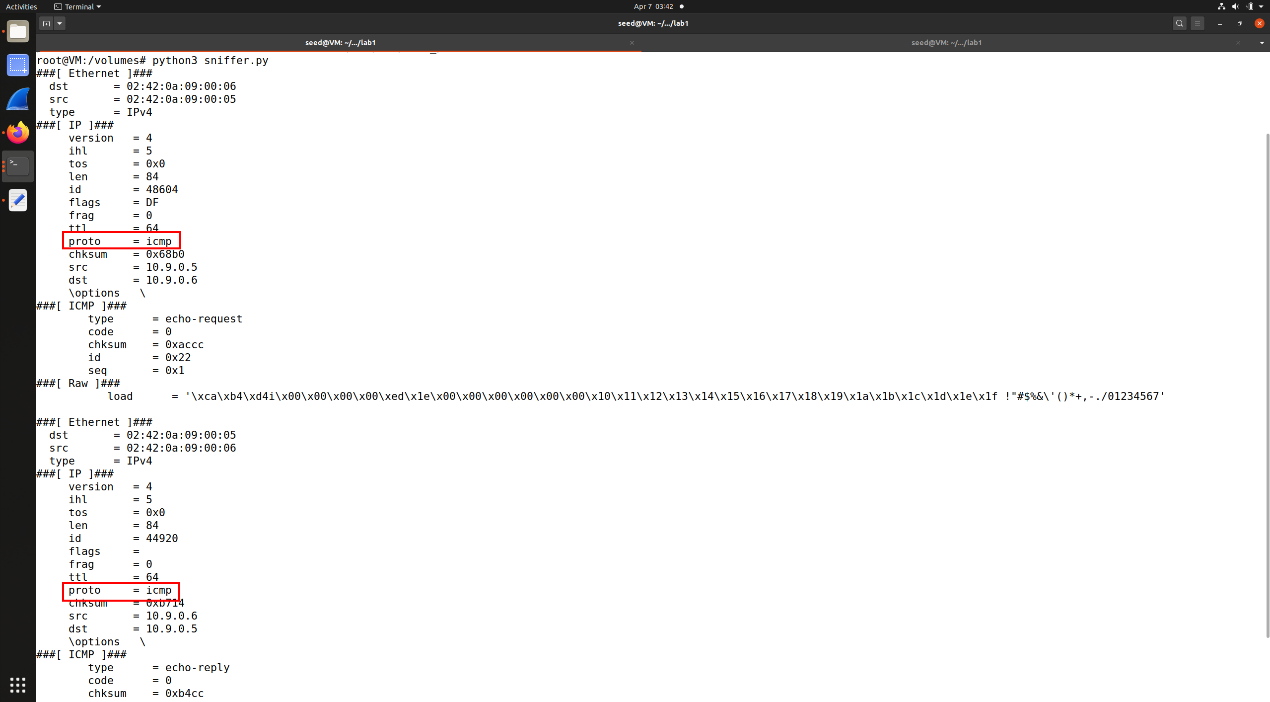 图4 嗅探结果仅包含icmp协议