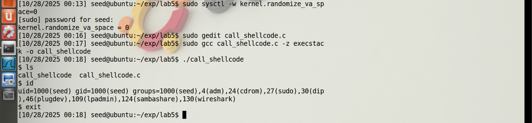 图1 运行shellcode汇编指令获得shell